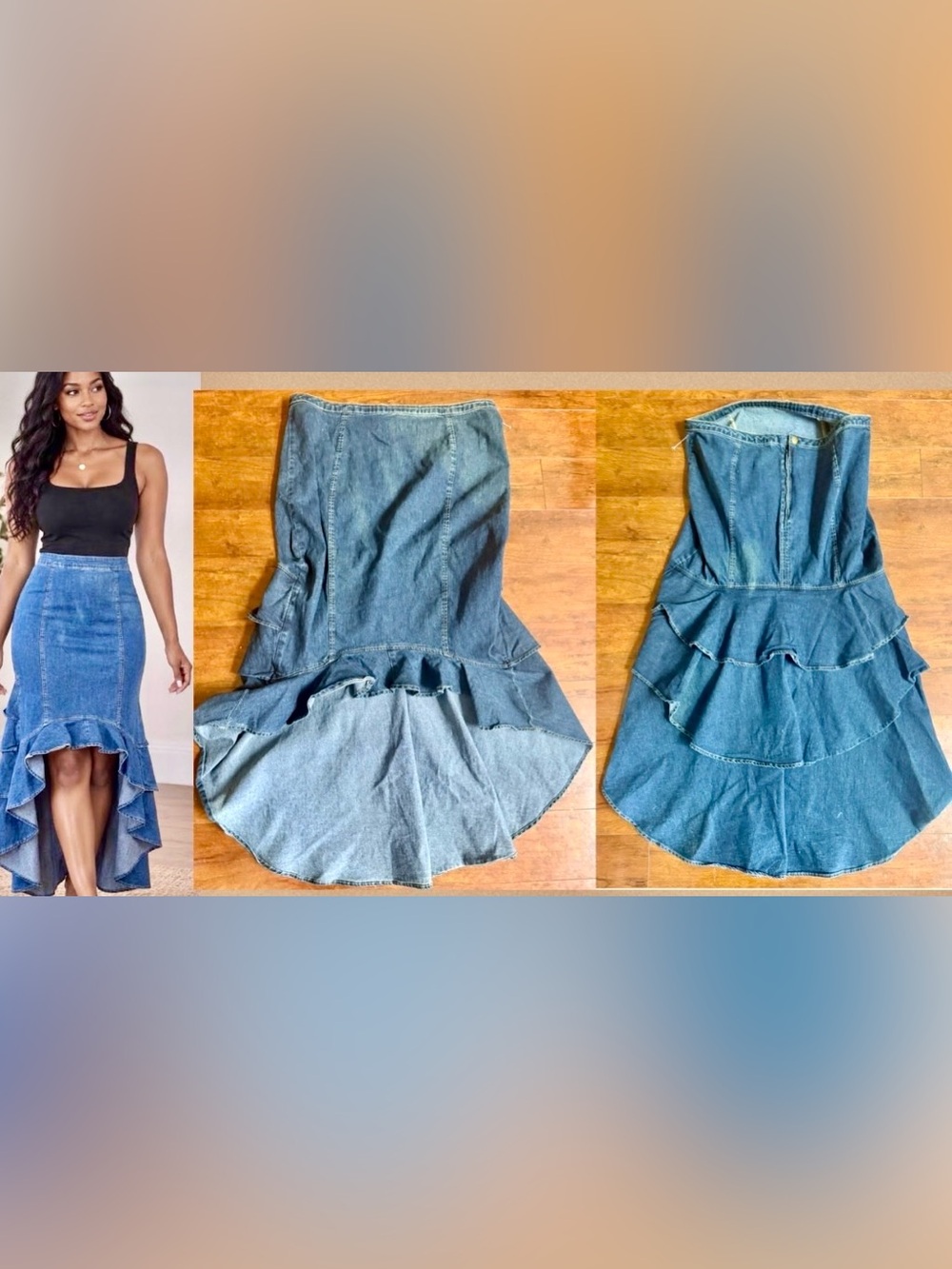 Ashro High Low Fit And Flare Ruffle Hem Denim Skirt Women’s Size 16w